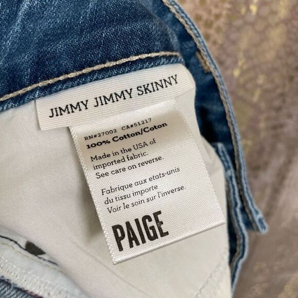 PAIGE Jimmy Jimmy Skinny Riley Destroyed Light Wash Denim Jeans, 28"/6/M - Picture 7 of 9